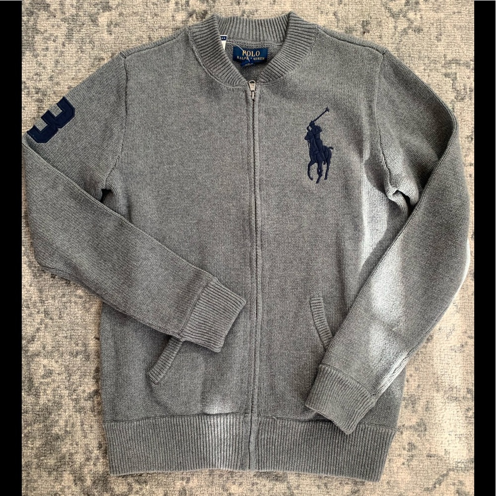 NWT POLO zippered gray cardigan sweater